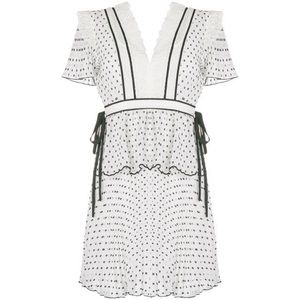Self-Portrait V-neck Dotted Frilled Short Dress